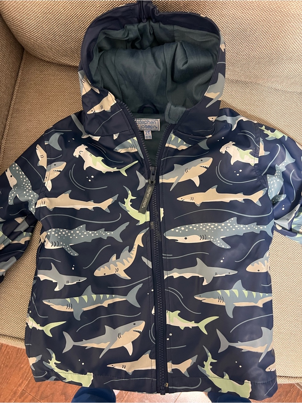Stephen Joseph Navy Shark Print Kids Raincoat